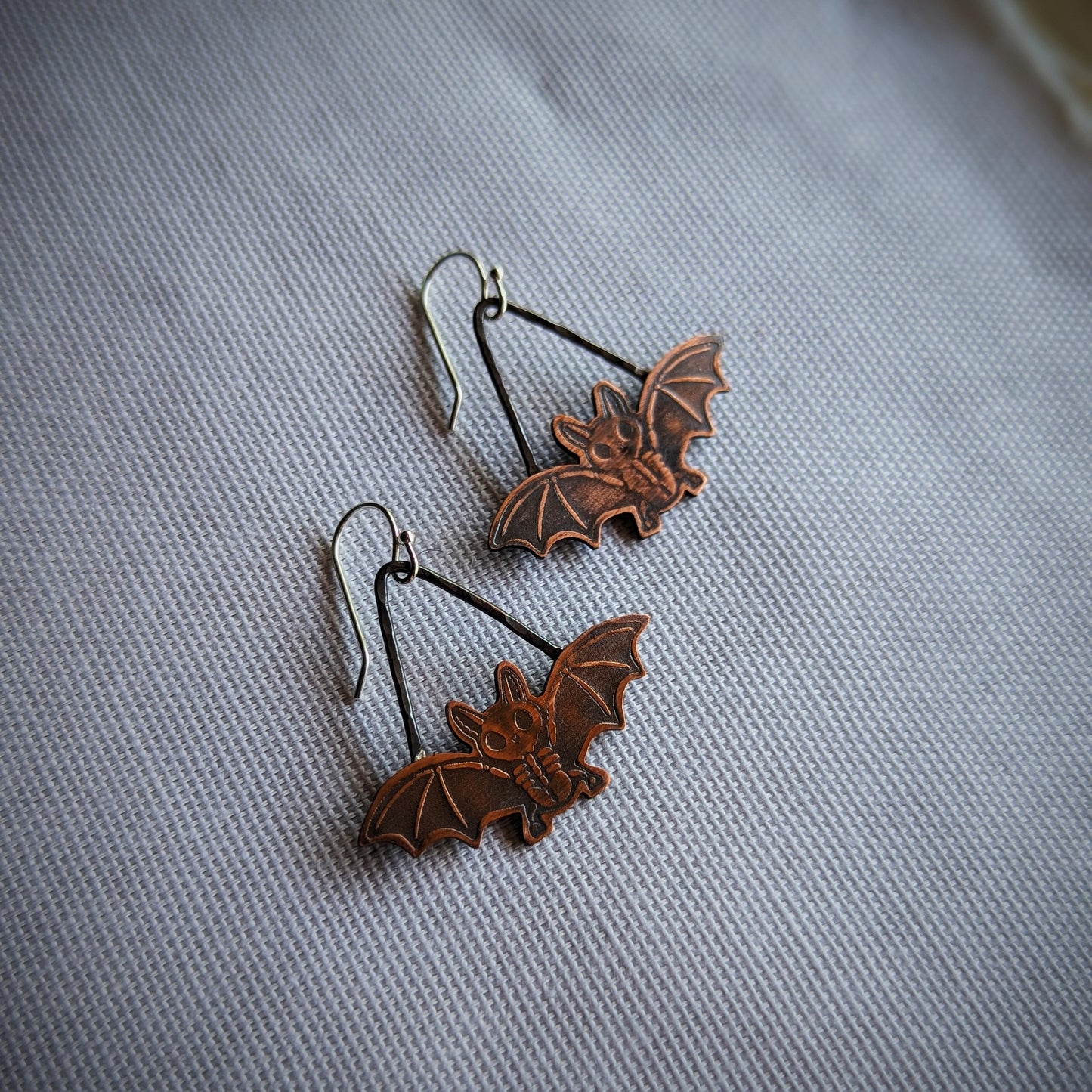 Copper Skele-bat Earrings