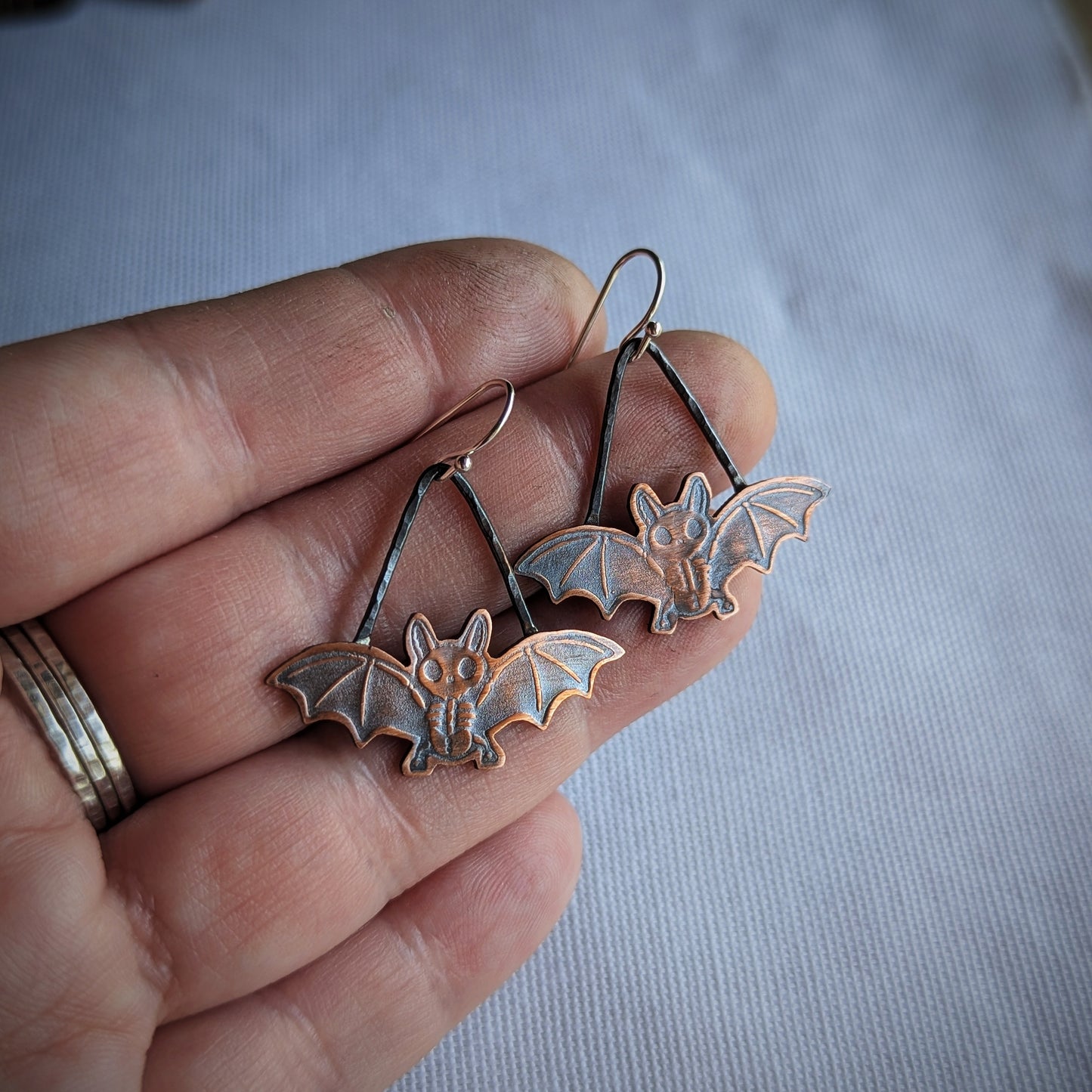 Copper Skele-bat Earrings
