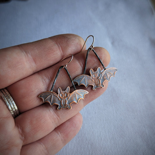 Copper Skele-bat Earrings