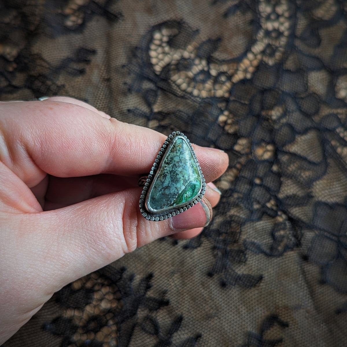 Nevada Agate Triangle Ring - Size 8