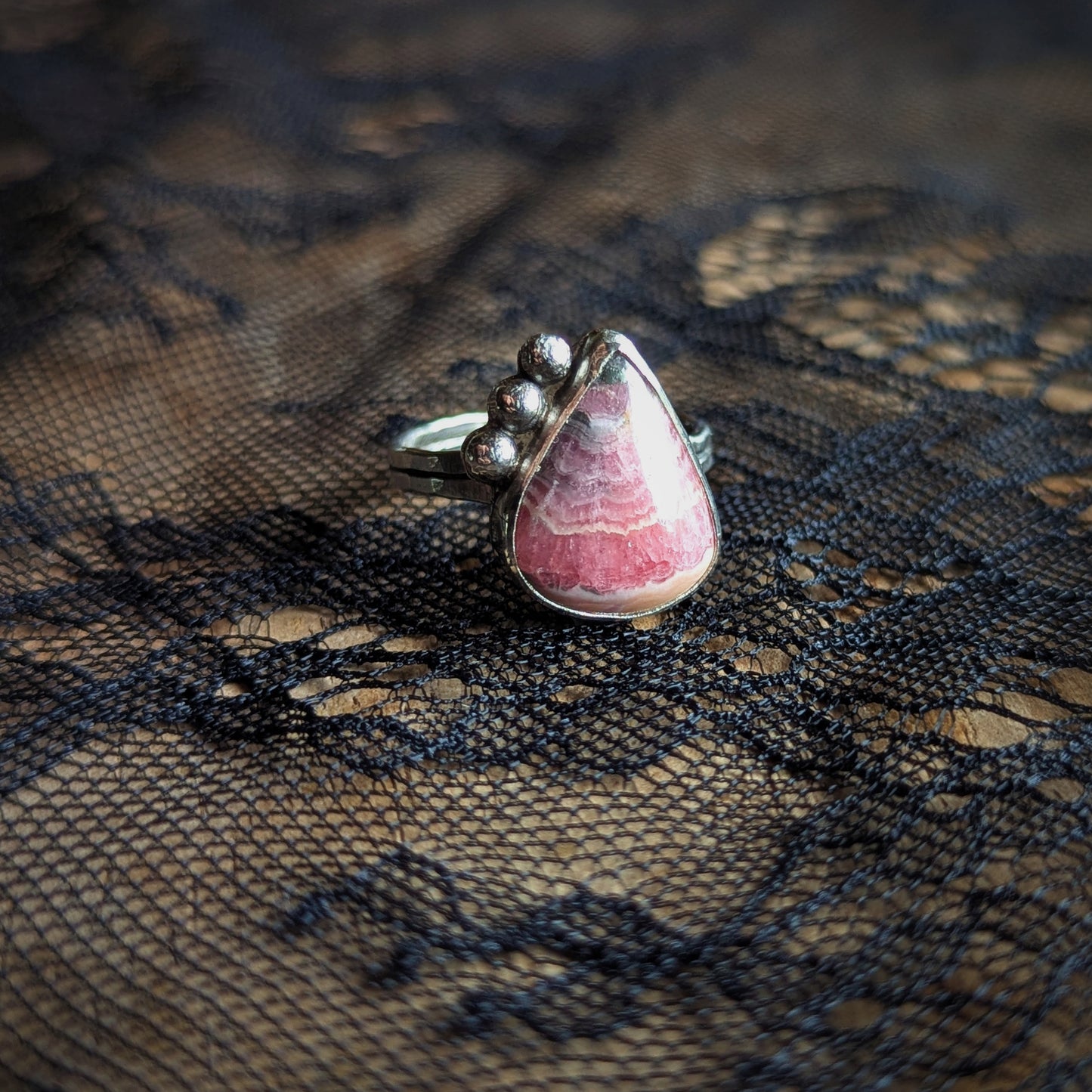 Rhodochrosite Bubble Drop Ring- Size 8