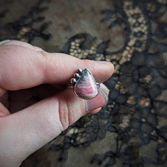 Rhodochrosite Bubble Drop Ring- Size 8
