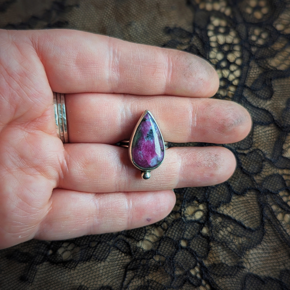 Ruby Zoisite Drop Ring - Size 5