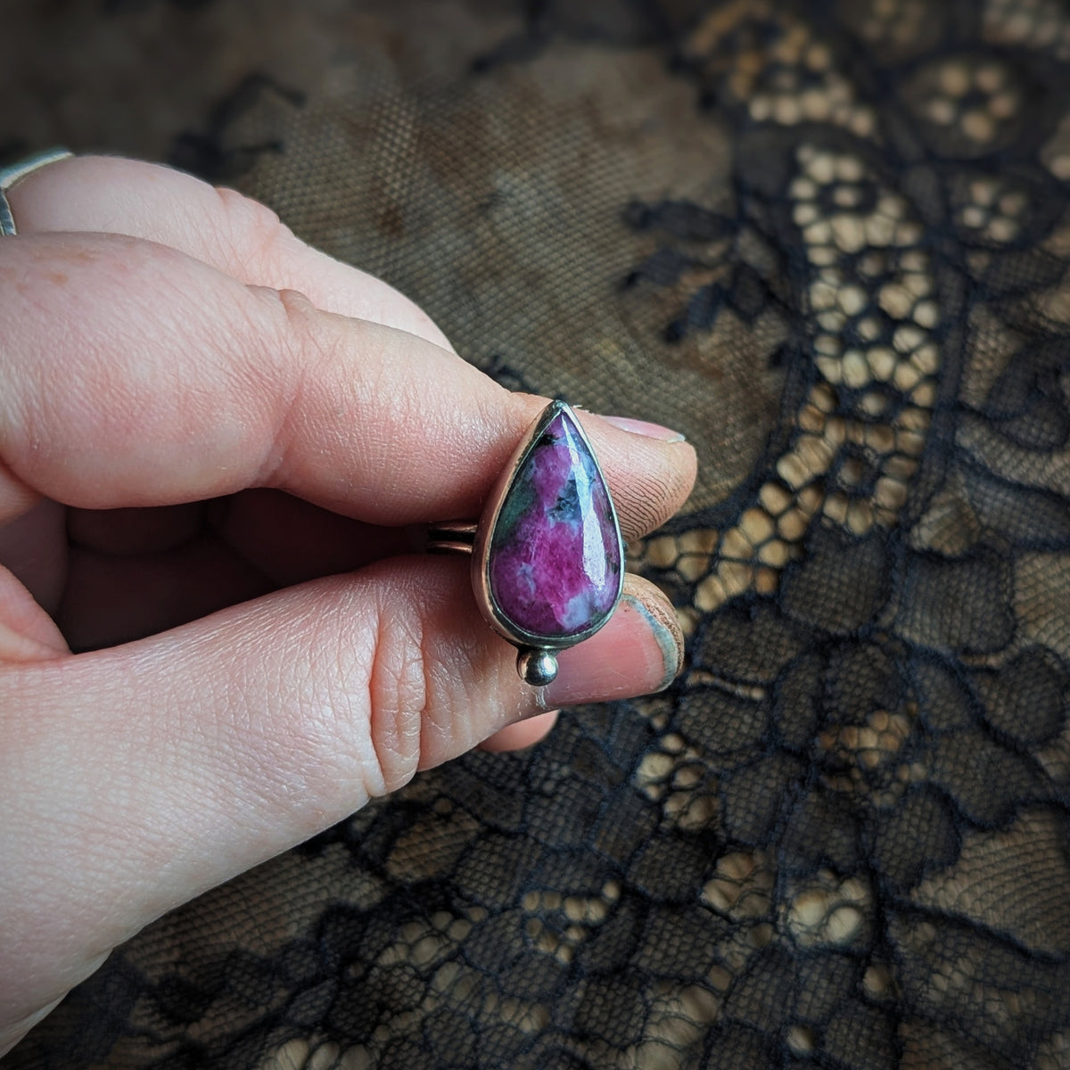 Ruby Zoisite Drop Ring - Size 5