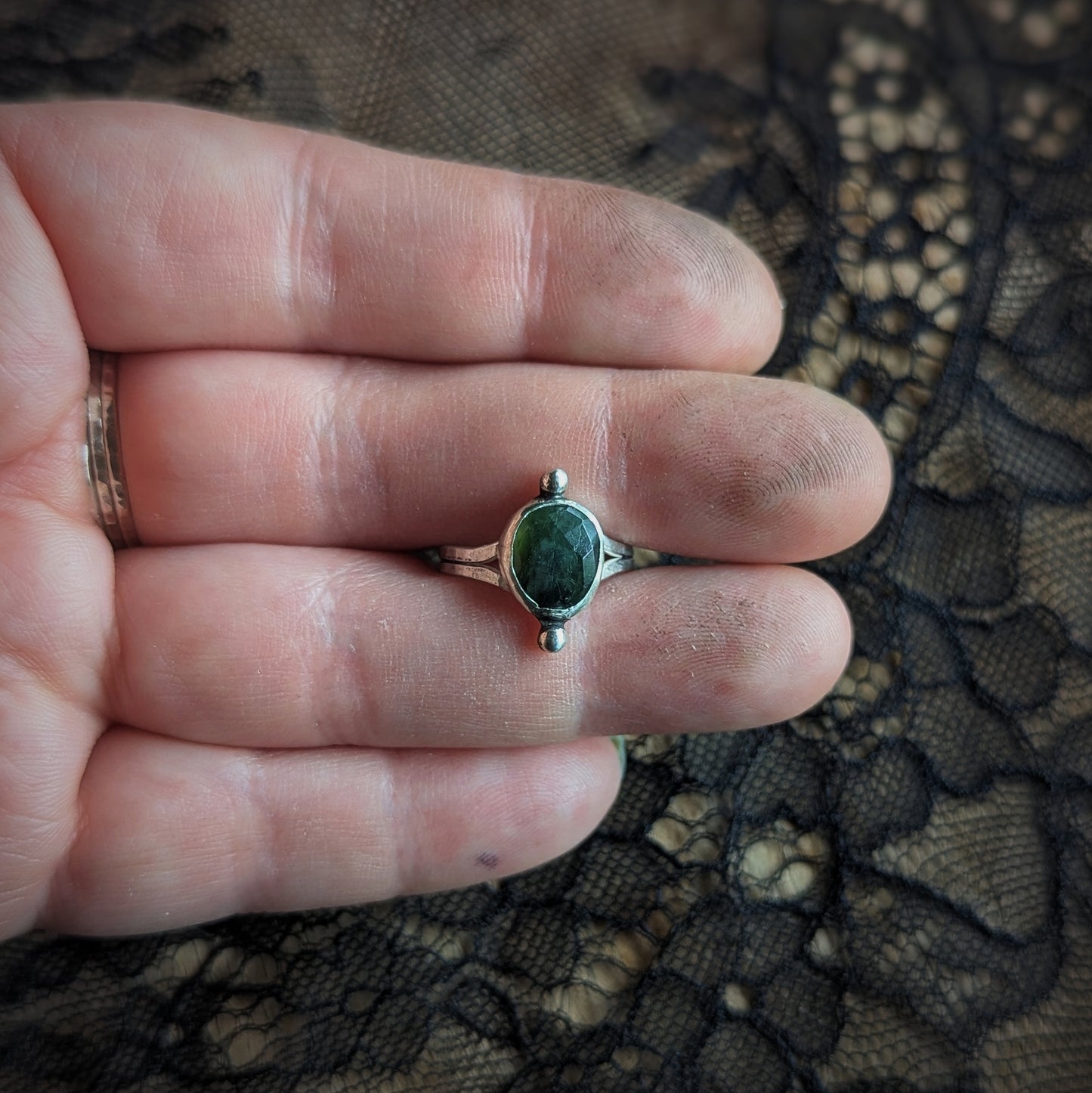 Emerald Dot Ring - Size 5.5