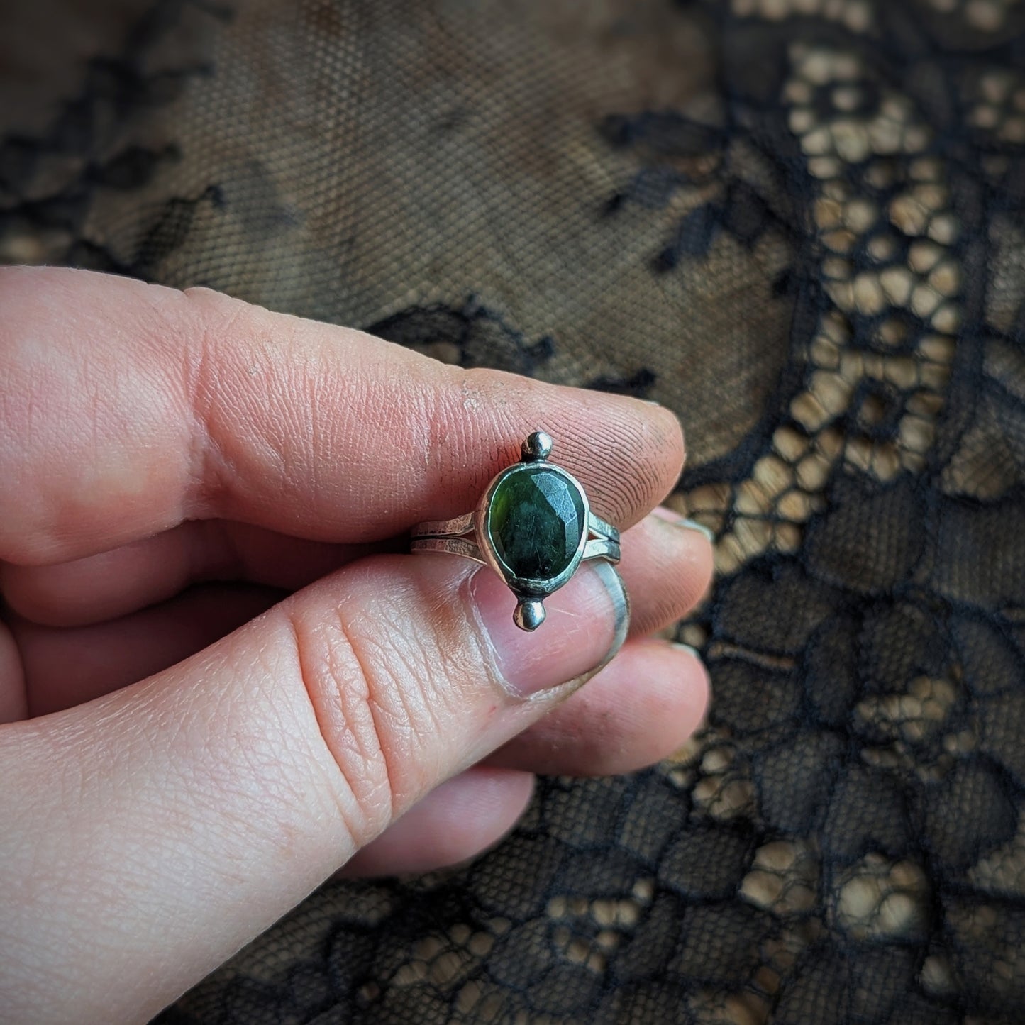Emerald Dot Ring - Size 5.5
