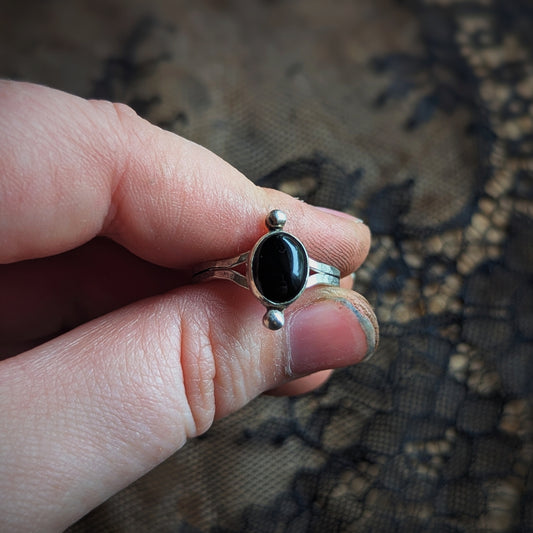 Black Onyx Dot Ring - Size 10