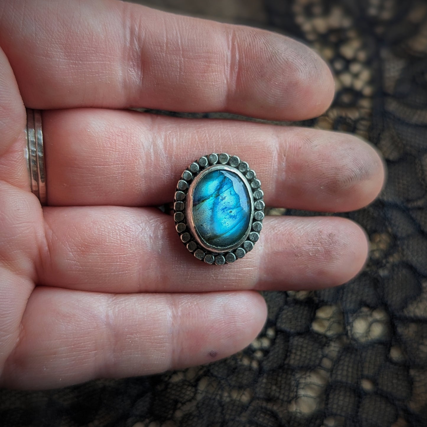 Labradorite Halo Ring - Size 7