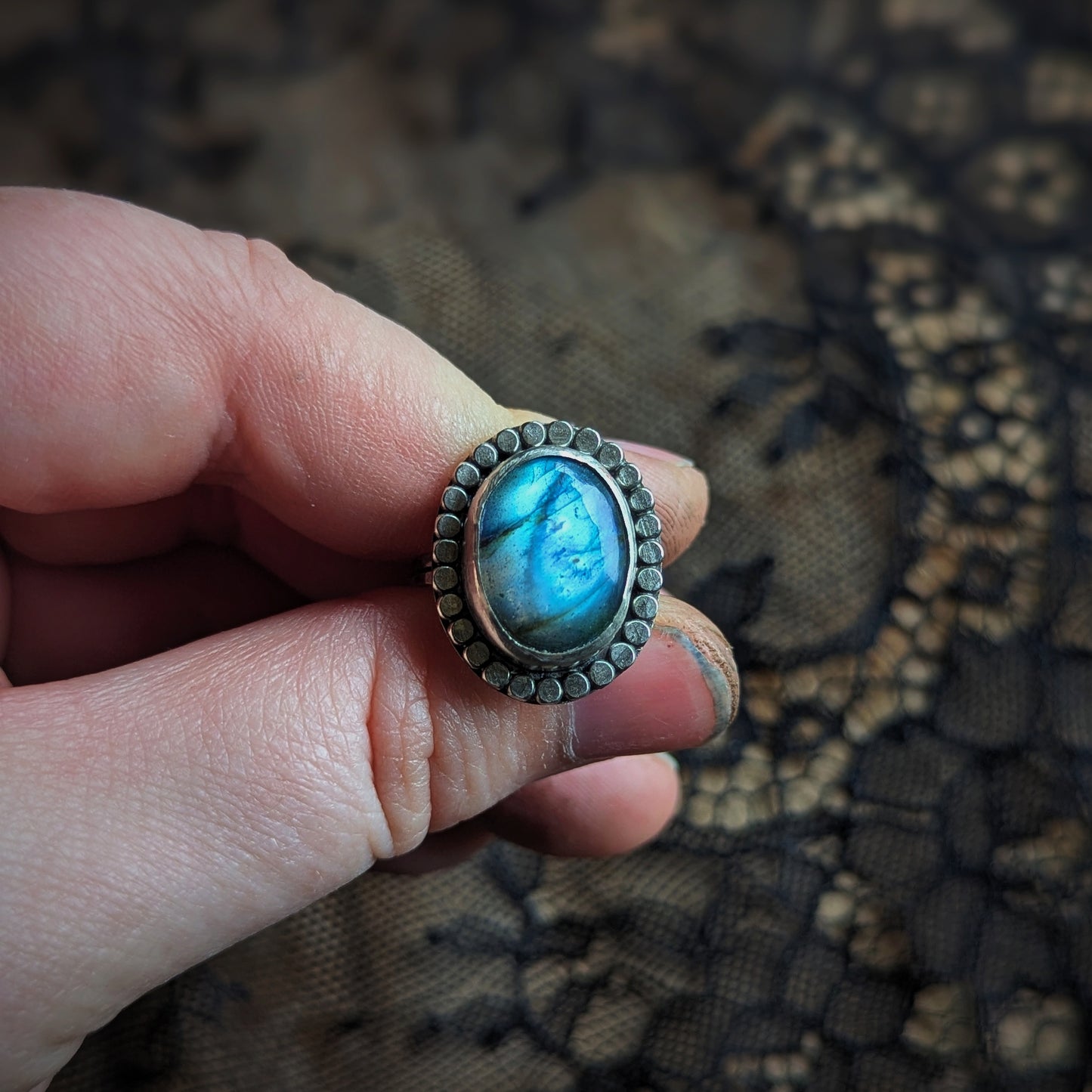 Labradorite Halo Ring - Size 7