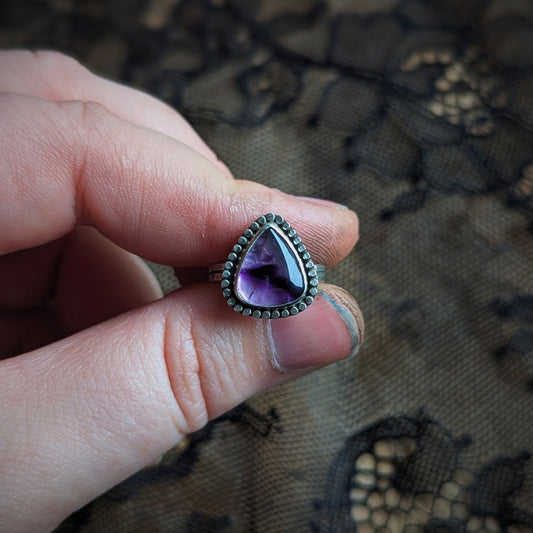 Amethyst Beaded Heart Ring- Size 5