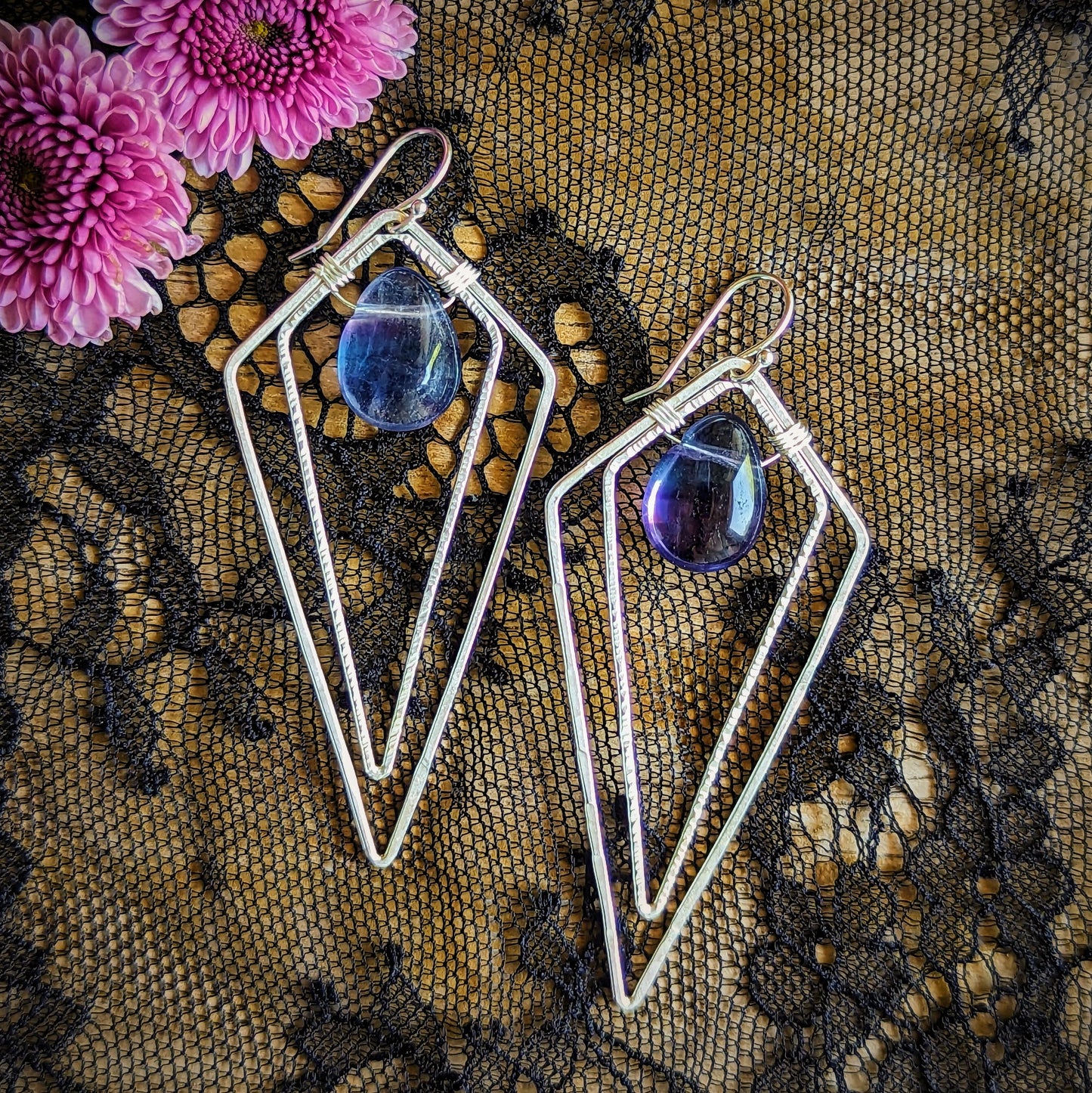 Fluorite Double Diamond Earrings