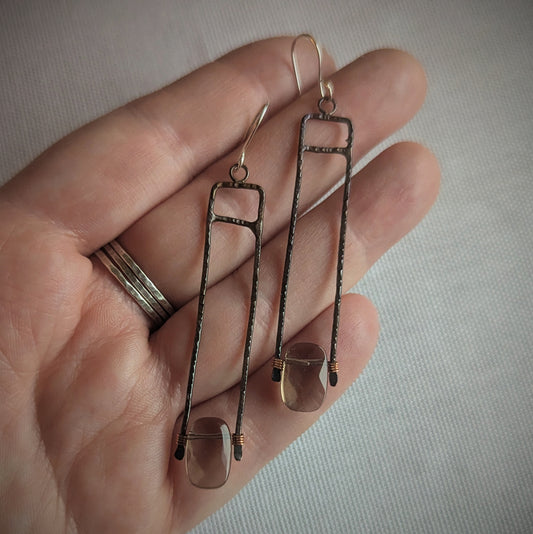 Copper Smoky Quartz Birch Earrings