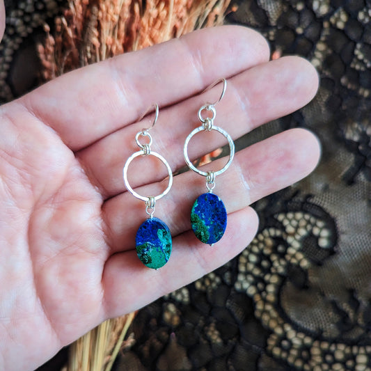 Malachite Azurite Globe Earrings