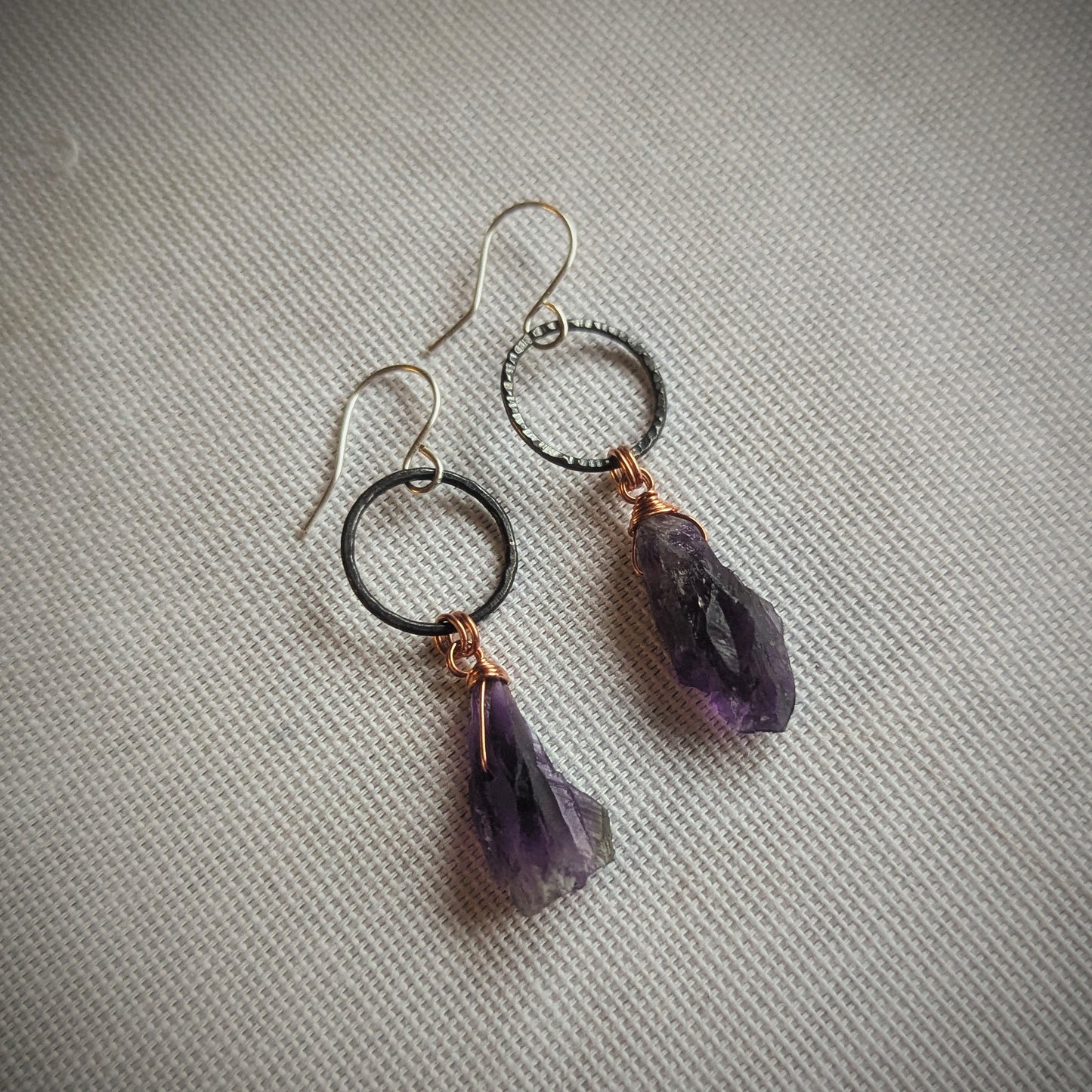 Copper Raw Amethyst Charm Earrings