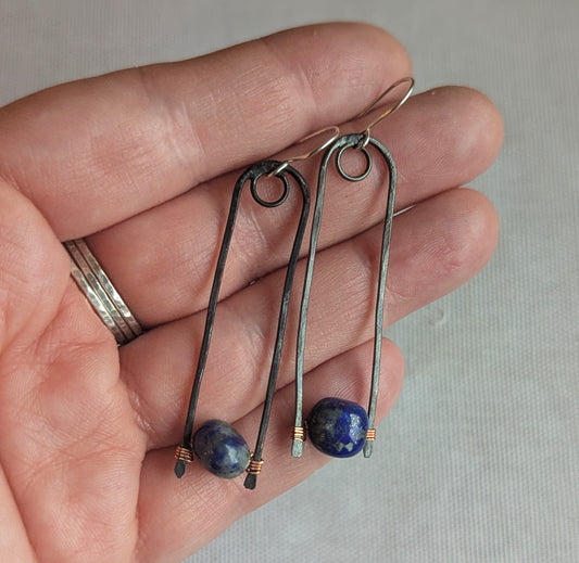 Copper Lapis Turn Earrings