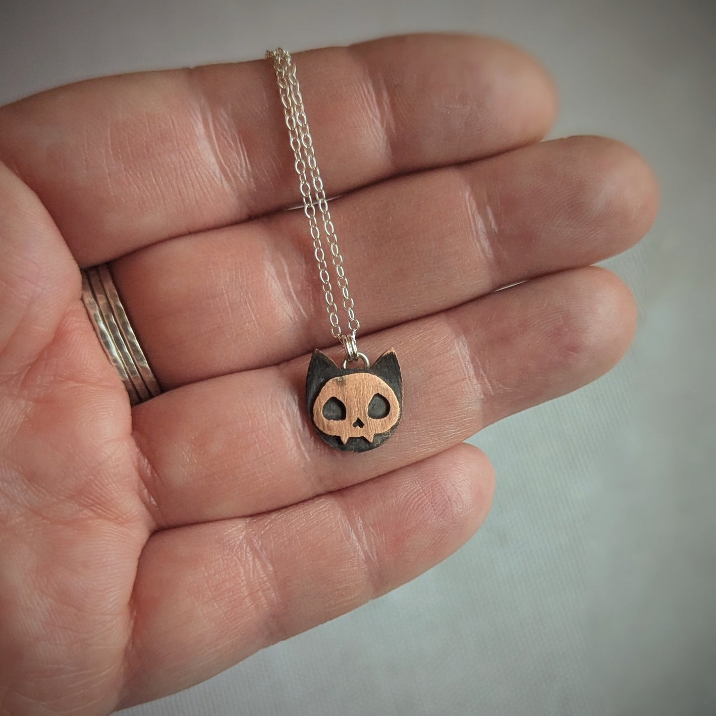 Copper Kitty Skull Necklace