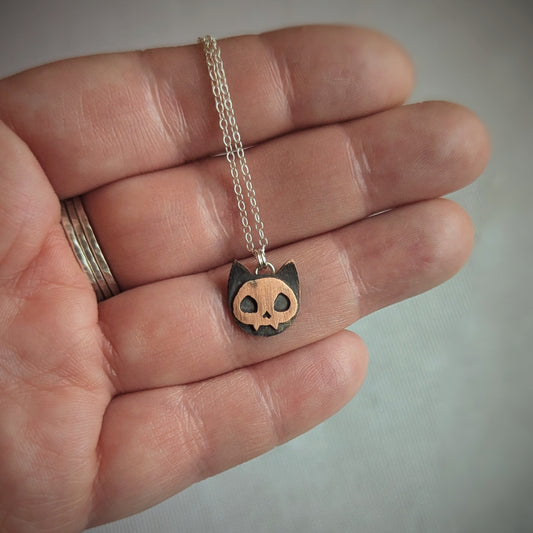 Copper Kitty Skull Necklace