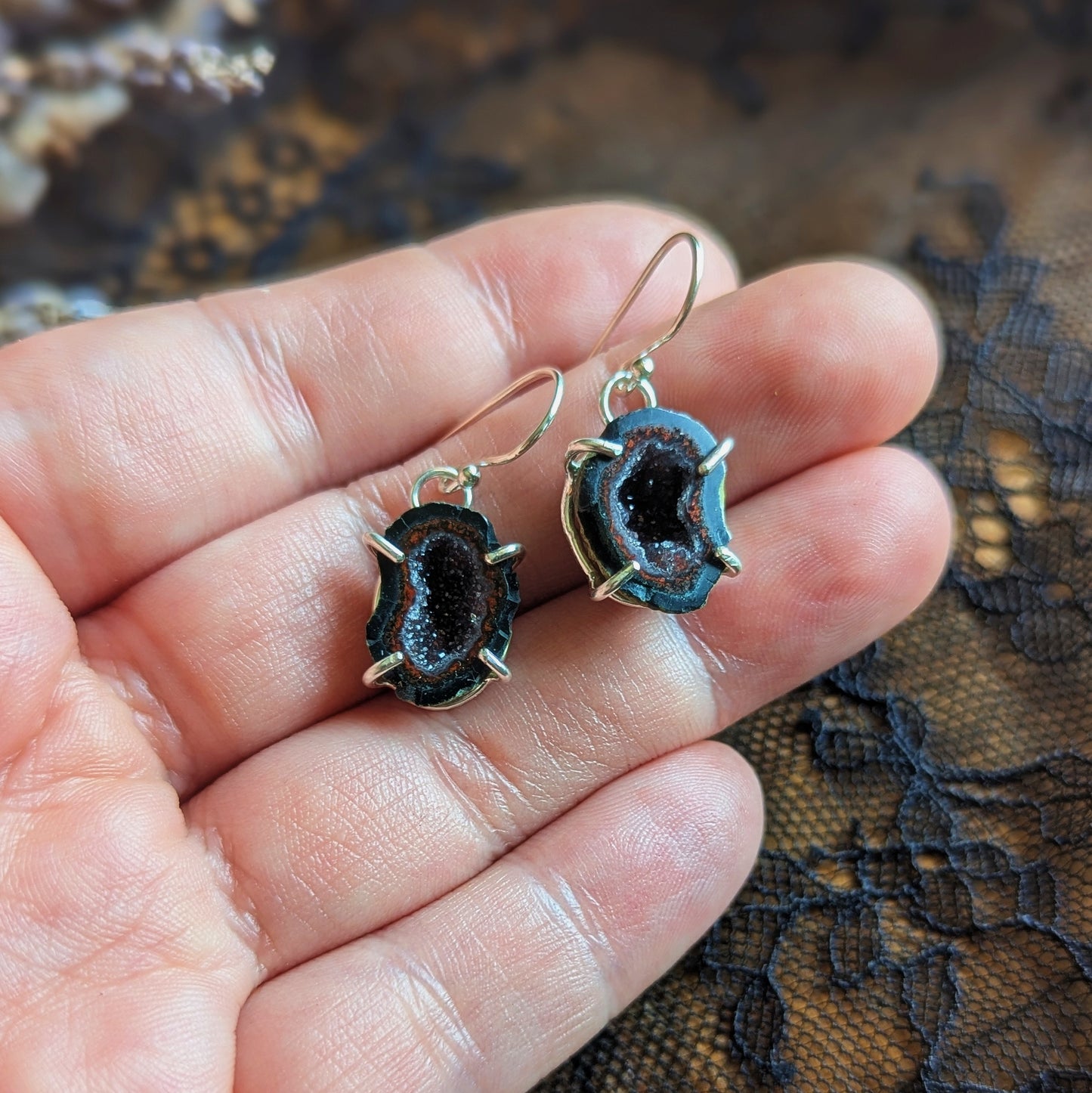 Red Geode Earrings 2