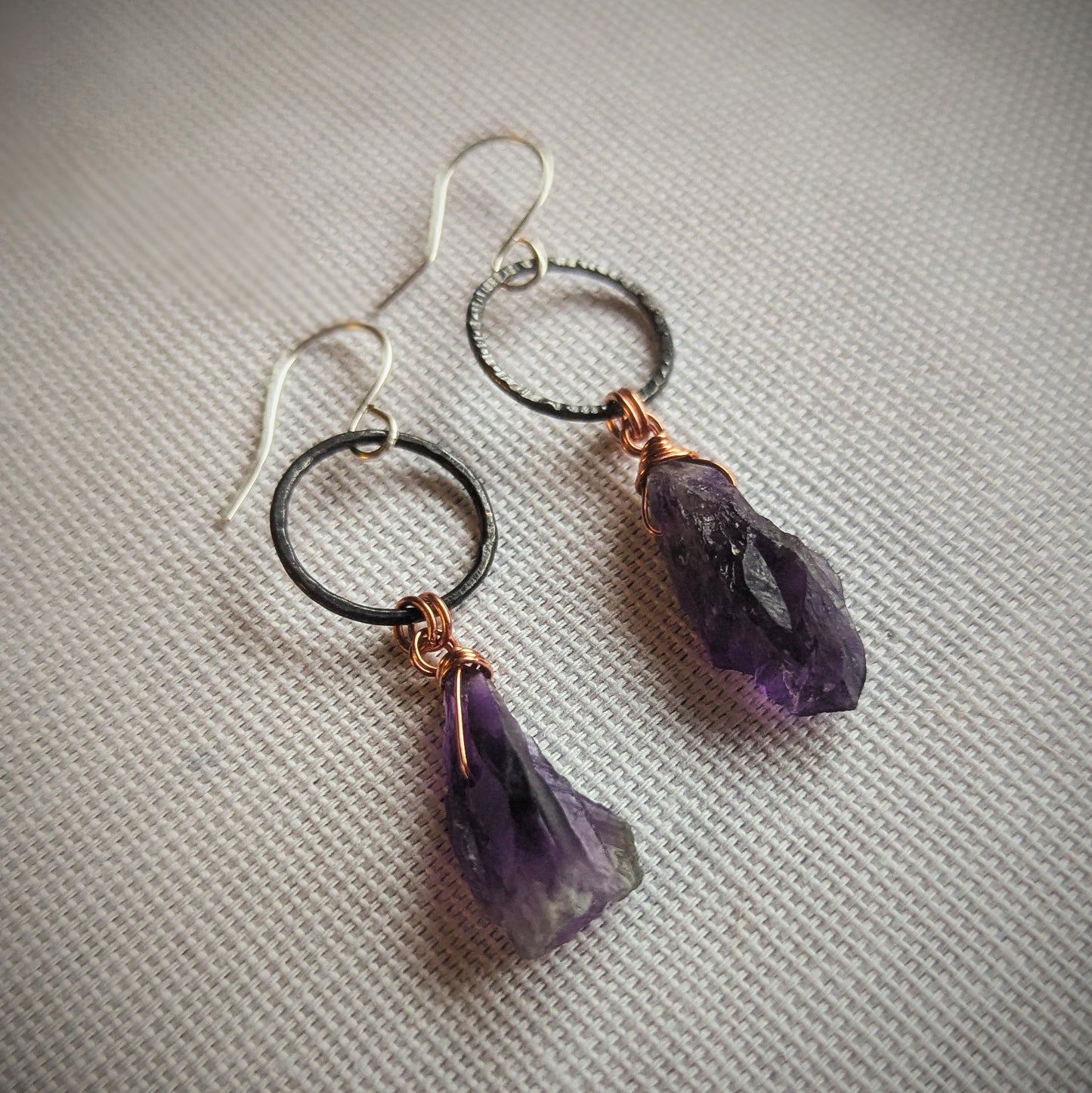 Copper Raw Amethyst Charm Earrings