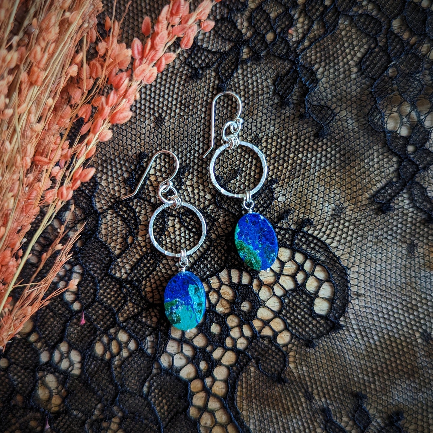 Malachite Azurite Globe Earrings