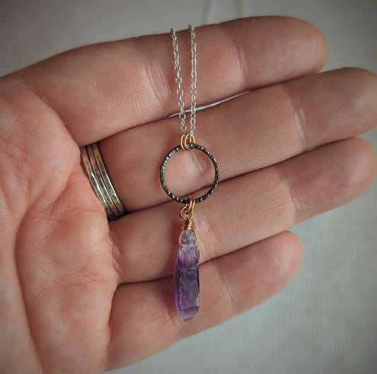 Copper Raw Amethyst Charm Necklace