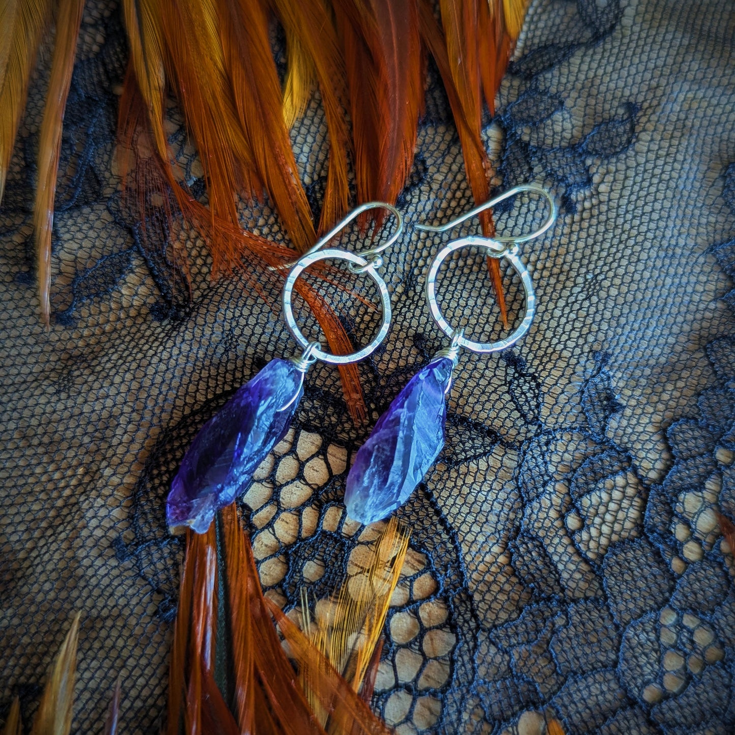 Raw Amethyst Charm Earrings