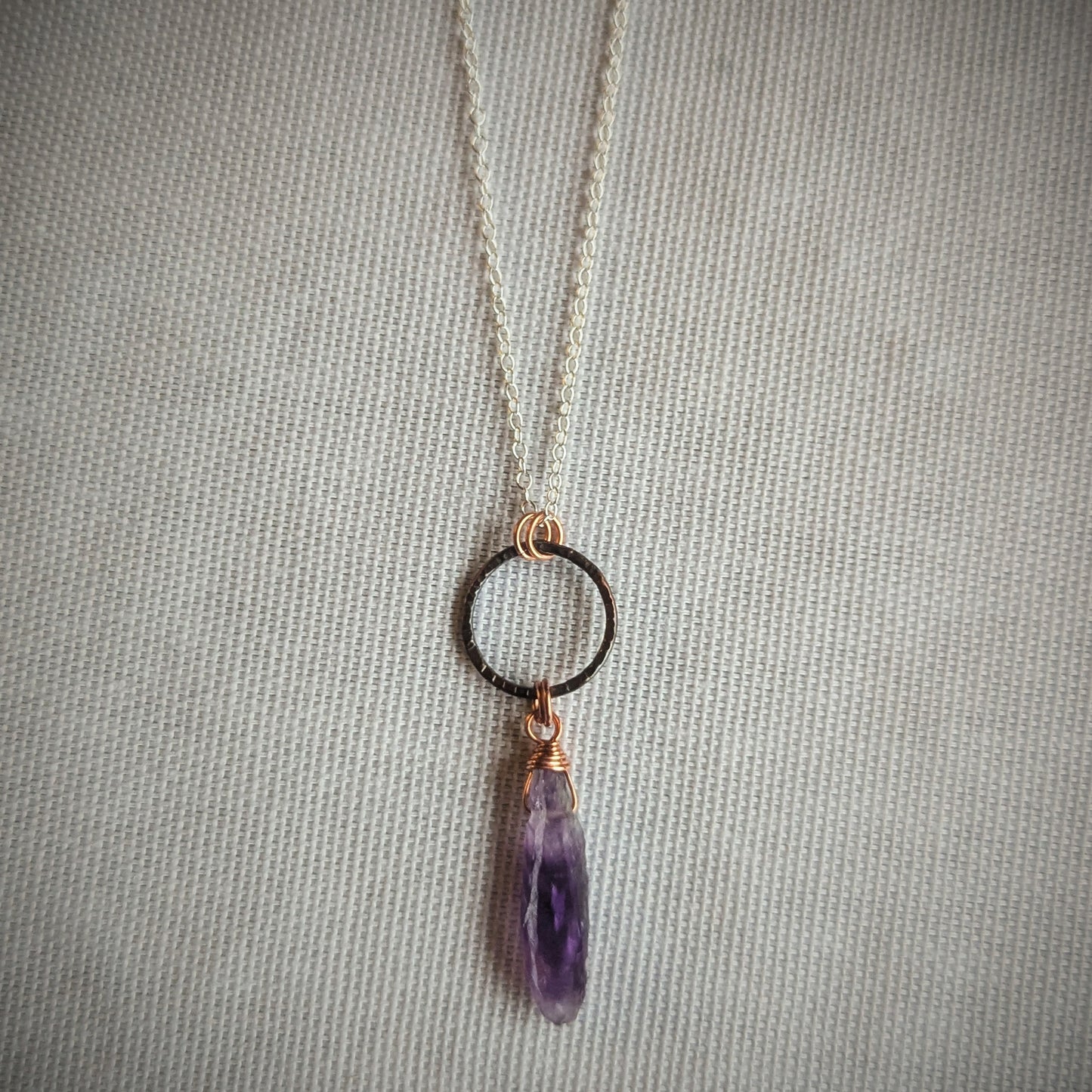 Copper Raw Amethyst Charm Necklace